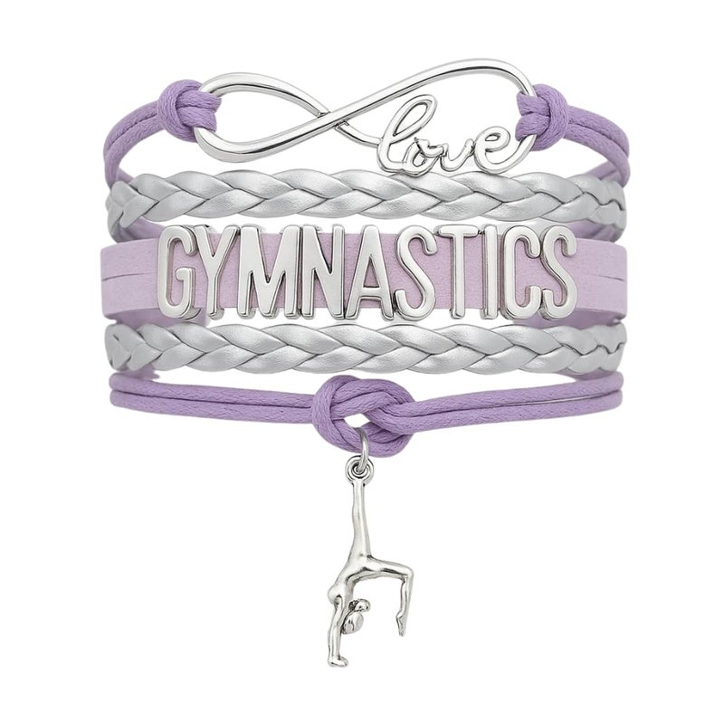 Infinity Collection Sportybella Gymnastics Bracelet, Silver and Purple Adjustable Infinity Love Charm Bracelet, Gymnastics Jewelry and Accessories, Gift for Teens, Gymnasts and Teams - Image 1